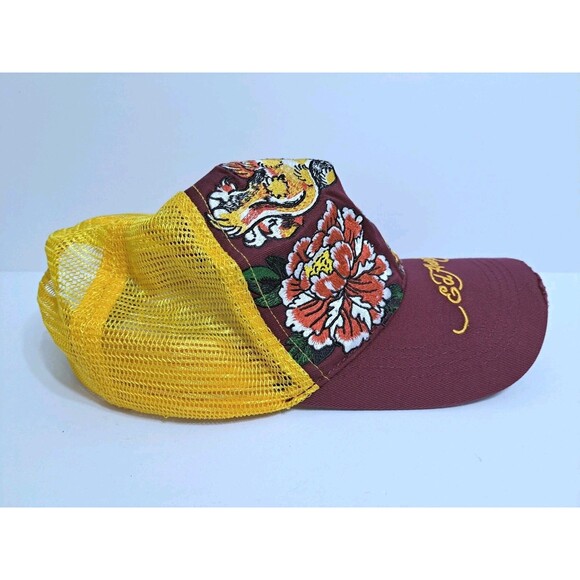 Vintage ED HARDY by Christian Audigier Yellow Red Dragon Graphic Mesh Snapback - Picture 5 of 10
